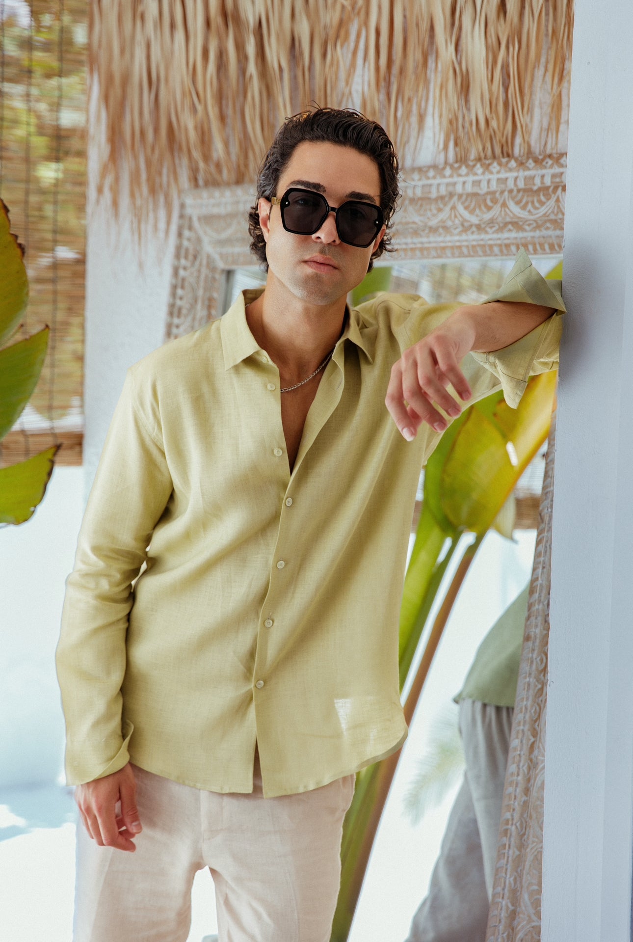 Olive Green Linen Shirt